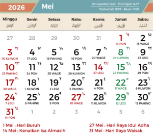 Kalender Mei 2026: Empat Hari Libur Nasional, Dua Cuti Bersama, dan Tiga Long Weekend Strategis